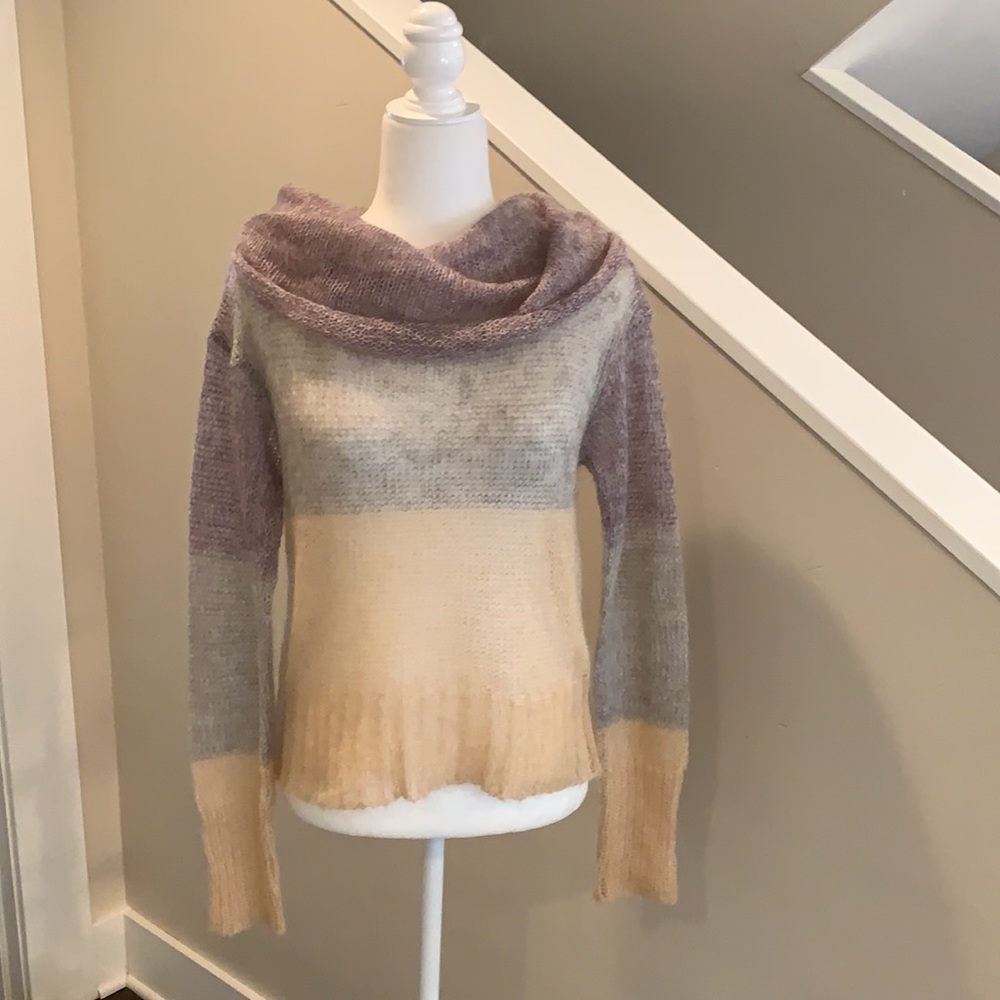 NWT - Anthropologie Mohair Color Block Cowl Neck Sweater